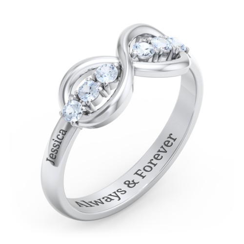 Engravable Infinity Ring with Birthstones – Sterling Silver with Aquamarine