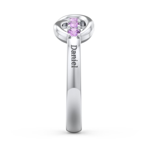 Engravable Infinity Ring with Birthstones – Sterling Silver with Amethyst