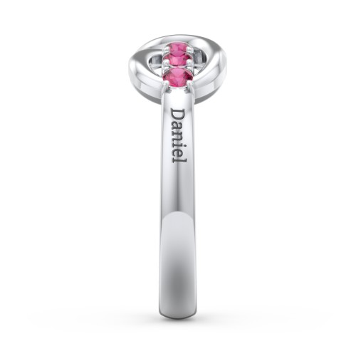 Engravable Infinity Ring with Birthstones – Sterling Silver with Ruby