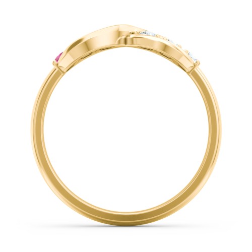 Engravable Infinity Ring with Birthstones – 14K Yellow Gold with Ruby and Cubic Zirconia