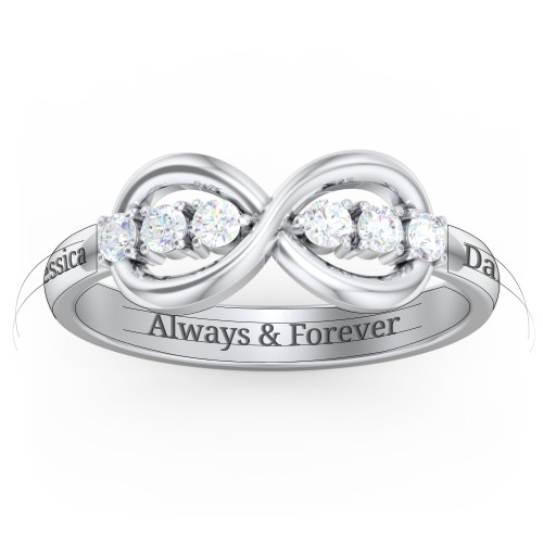 Engravable Infinity Ring with Birthstones – Sterling Silver with Diamond