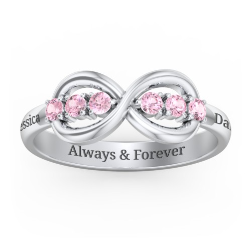 Engravable Infinity Ring with Birthstones – Sterling Silver with Pink Tourmaline