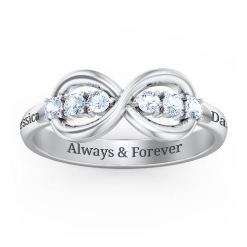 Engravable Infinity Ring with Birthstones – Sterling Silver with Aquamarine