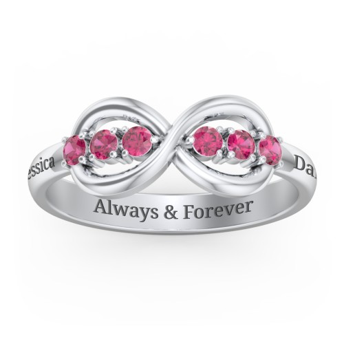 Engravable Infinity Ring with Birthstones – Sterling Silver with Ruby