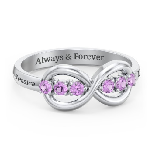 Engravable Infinity Ring with Birthstones – Sterling Silver with Amethyst