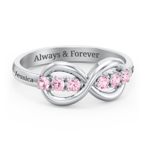 Engravable Infinity Ring with Birthstones – Sterling Silver with Pink Tourmaline
