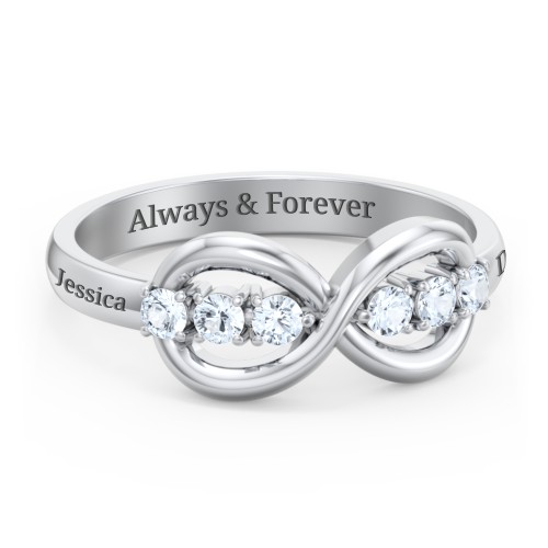 Engravable Infinity Ring with Birthstones – Sterling Silver with Aquamarine