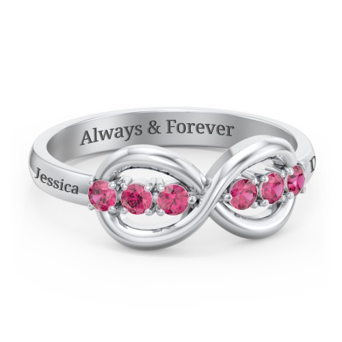 Engravable Infinity Ring with Birthstones – Sterling Silver with Ruby