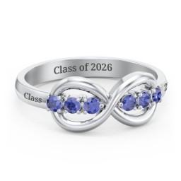Engravable Infinity Ring with Birthstones in 925 Sterling Silver with Blue Sapphire