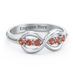 Engravable Infinity Ring with Birthstones in 925 Sterling Silver with Garnet
