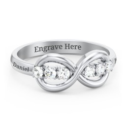 Engravable Infinity Ring with Birthstones in 925 Sterling Silver with Cubic Zirconia