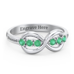 Engravable Infinity Ring with Birthstones in 925 Sterling Silver with Emerald