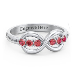 Engravable Infinity Ring with Birthstones in 925 Sterling Silver with Garnet
