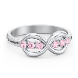 Engravable Infinity Ring with Birthstones in 925 Sterling Silver with Pink Tourmaline