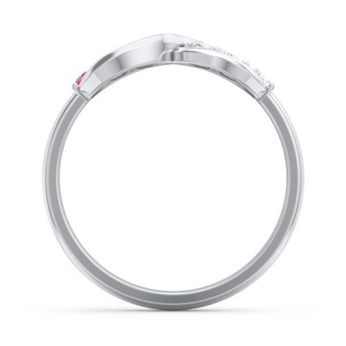 Engravable Infinity Ring with Birthstones – Sterling Silver with Ruby and Cubic Zirconia