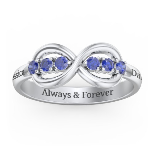 Engravable Infinity Ring with Birthstones – Sterling Silver with Blue Sapphire