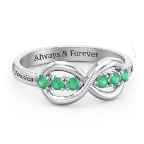 Engravable Infinity Ring with Birthstones – Sterling Silver with Emerald