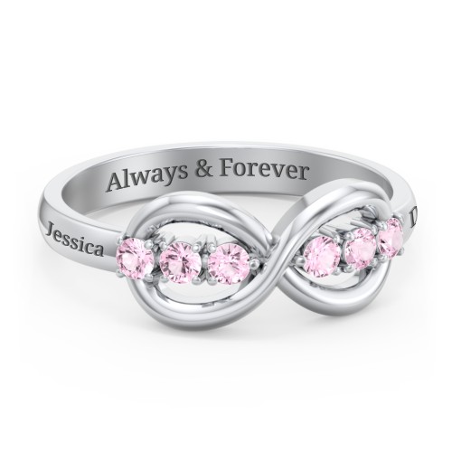 Engravable Infinity Ring with Birthstones – Sterling Silver with Pink Tourmaline