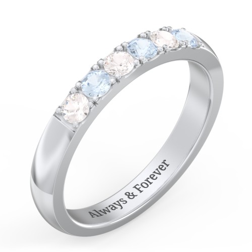 3 - 11 Gemstone Affinity Ring – 10K White Gold with Cubic Zirconia and Aquamarine
