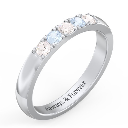 3 - 11 Gemstone Affinity Ring – Sterling Silver with Cubic Zirconia and Aquamarine