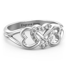 Triple Heart Infinity Ring in 925 Sterling Silver with White Premium Zirconia