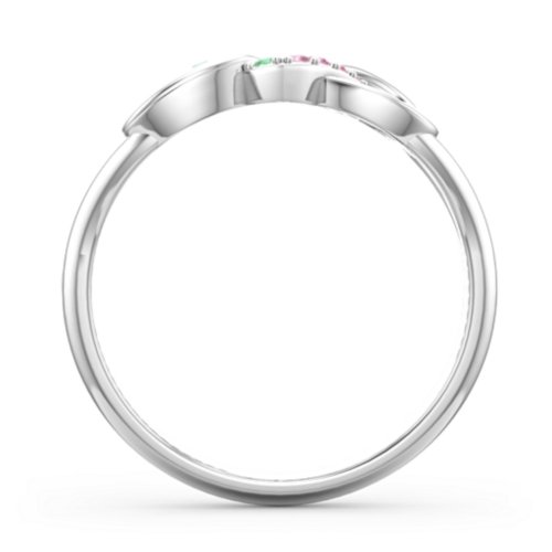 Triple Heart Infinity Ring – Sterling Silver with Green Premium Zirconia and Red Premium Zirconia