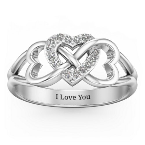 Triple Heart Infinity Ring – Sterling Silver with White Premium Zirconia