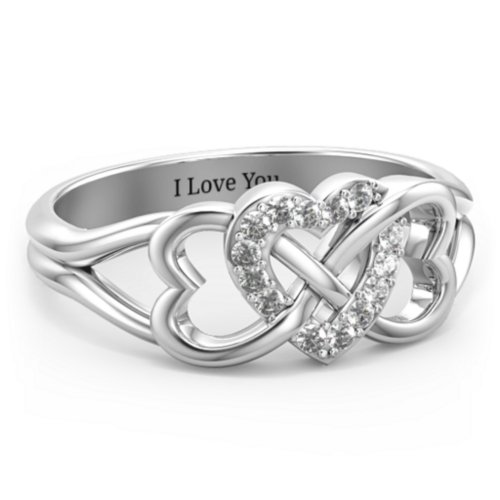 Triple Heart Infinity Ring – Sterling Silver with White Premium Zirconia