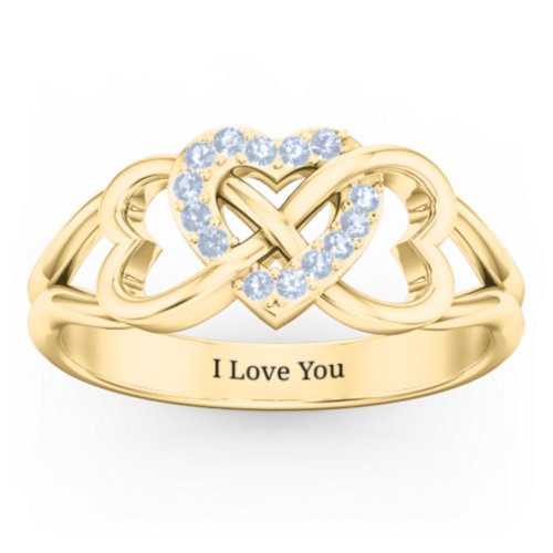 Triple Heart Infinity Ring – 18K Gold Plated Silver with Fancy Blue Premium Zirconia
