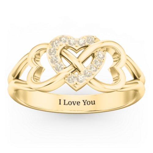 Triple Heart Infinity Ring – 18K Gold Plated Silver with Fancy Yellow Premium Zirconia