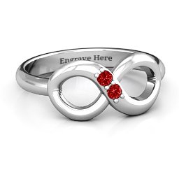 "Twosome" Infinity Ring in 925 Sterling Silver with Garnet