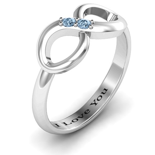 "Twosome" Infinity Ring – Sterling Silver with Aquamarine