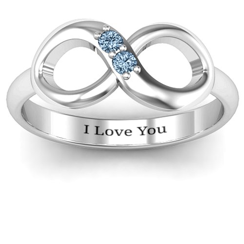 "Twosome" Infinity Ring – Sterling Silver with Aquamarine