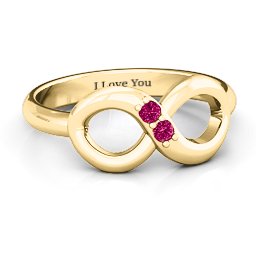 "Twosome" Infinity Ring in 10K Solid Yellow Gold with Ruby