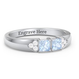 Classic 2-7 Princess Cut Ring with Accents in 925 Sterling Silver with Aquamarine and Cubic Zirconia