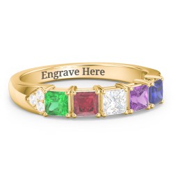 Classic 2-7 Princess Cut Ring with Accents in 10K Solid Yellow Gold with Emerald, Ruby, Cubic Zirconia, Amethyst, and Blue Sapphire