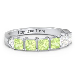 Classic 2-7 Princess Cut Ring with Accents in 925 Sterling Silver with Peridot and Cubic Zirconia