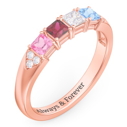 Classic 2-7 Princess Cut Ring with Accents – 10K Rose Gold with Pink Tourmaline, Ruby, Cubic Zirconia, and Blue Topaz