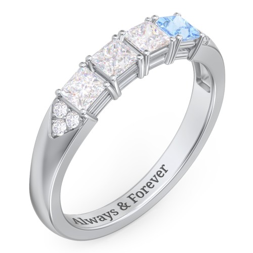 Classic 2-7 Princess Cut Ring with Accents – Sterling Silver with Diamond, Cubic Zirconia, and Blue Topaz