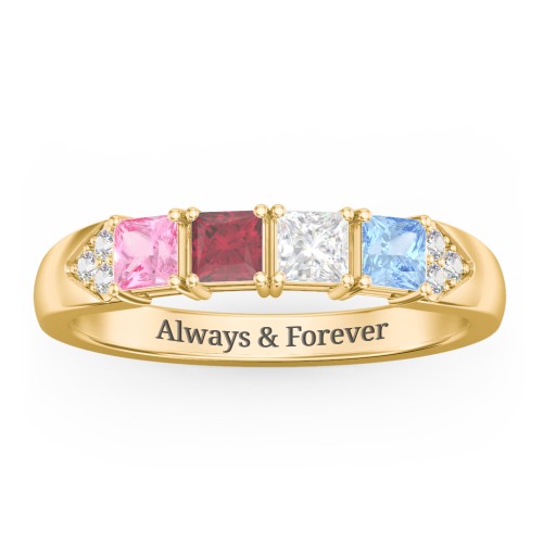 Classic 2-7 Princess Cut Ring with Accents – 10K Yellow Gold with Pink Tourmaline, Ruby, Cubic Zirconia, and Blue Topaz
