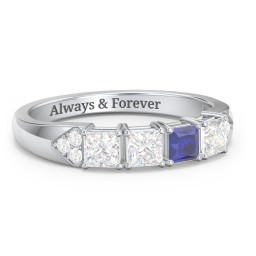 Classic 2-7 Princess Cut Ring with Accents in 925 Sterling Silver with Diamond, Blue Sapphire, and Cubic Zirconia