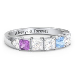 Classic 2-7 Princess Cut Ring with Accents in 925 Sterling Silver with Amethyst and Cubic Zirconia