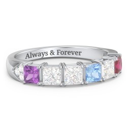 Classic 2-7 Princess Cut Ring with Accents in 925 Sterling Silver with Amethyst and Cubic Zirconia