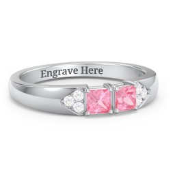 Classic 2-7 Princess Cut Ring with Accents in 925 Sterling Silver with Pink Tourmaline and Cubic Zirconia