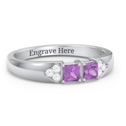 Classic 2-7 Princess Cut Ring with Accents in 925 Sterling Silver with Amethyst and Cubic Zirconia
