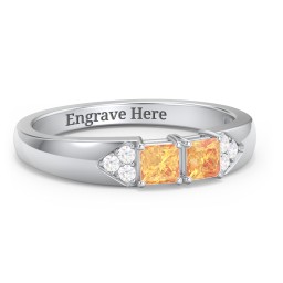 Classic 2-7 Princess Cut Ring with Accents in 925 Sterling Silver with Citrine and Cubic Zirconia