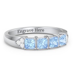 Classic 2-7 Princess Cut Ring with Accents in 925 Sterling Silver with Blue Topaz and Cubic Zirconia