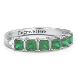 Classic 2-7 Princess Cut Ring with Accents in 925 Sterling Silver with Emerald