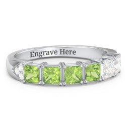 Classic 2-7 Princess Cut Ring with Accents in 925 Sterling Silver with Peridot and Cubic Zirconia