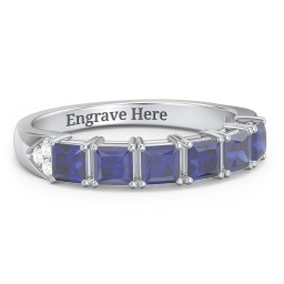 Classic 2-7 Princess Cut Ring with Accents in 925 Sterling Silver with Blue Sapphire